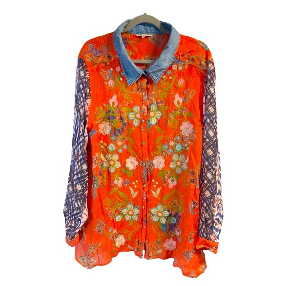 John Mark Tops - John Mark Embroidered Floral Denim Blouse Size 2X